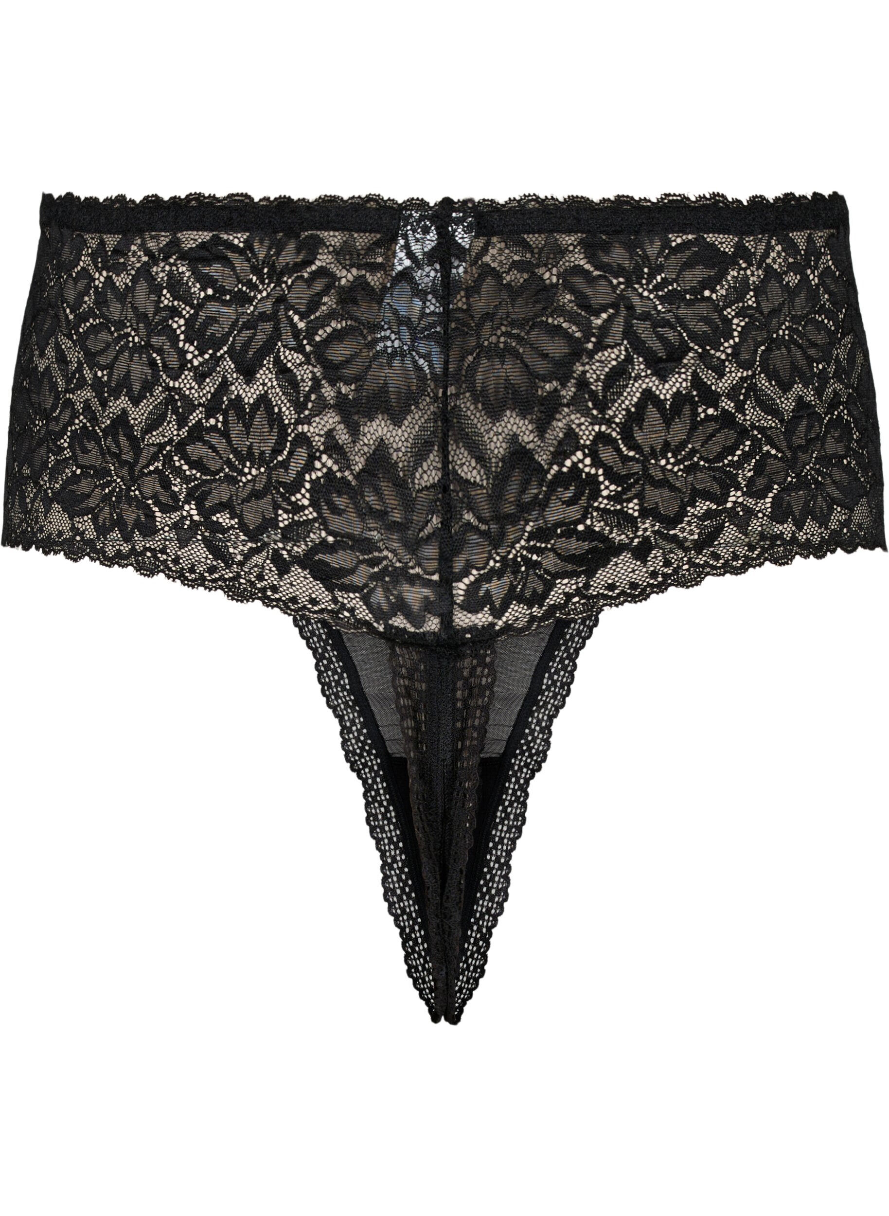 Zizzi String en dentelle ouvert avec taille r&eacute;guli&egrave;re, Black, Packshot image number 1