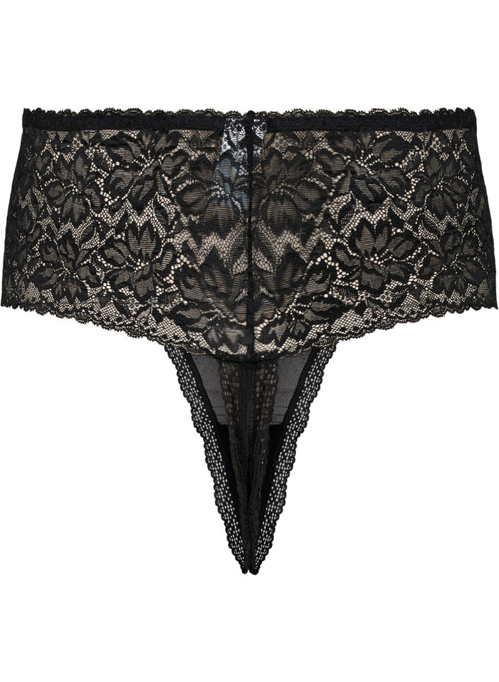String en dentelle ouvert avec taille régulière, Black, Packshot image number 1