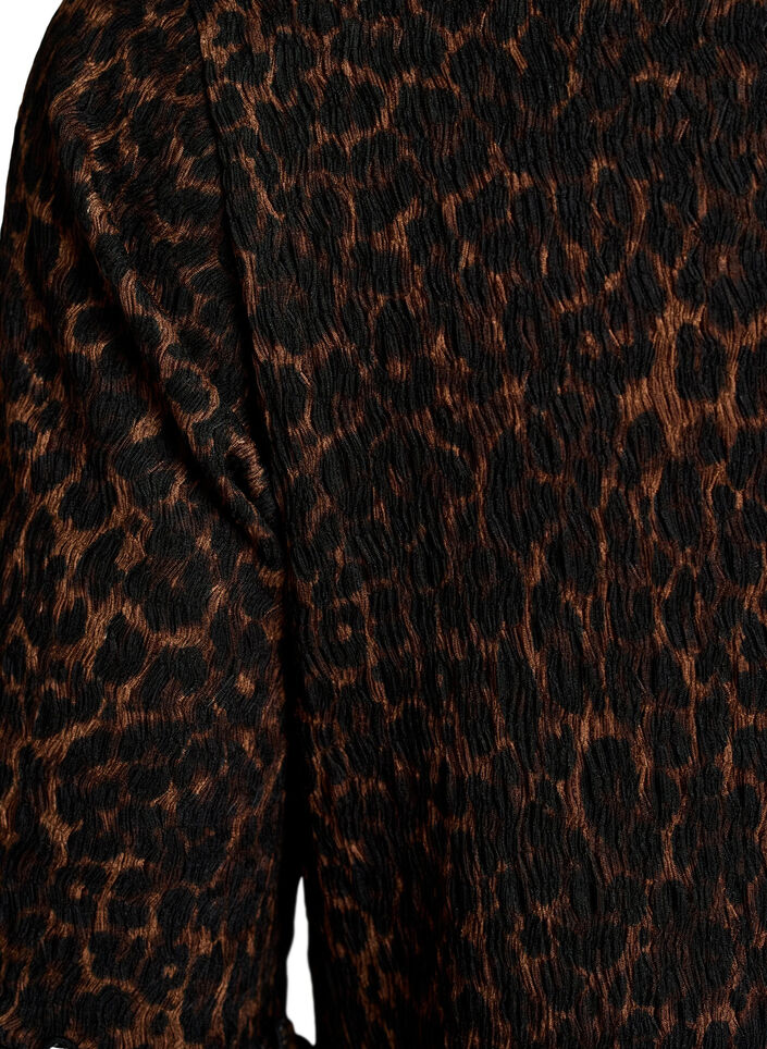 Robe midi textur&eacute;e &agrave; manches courtes, Marron, Packshot image number 3