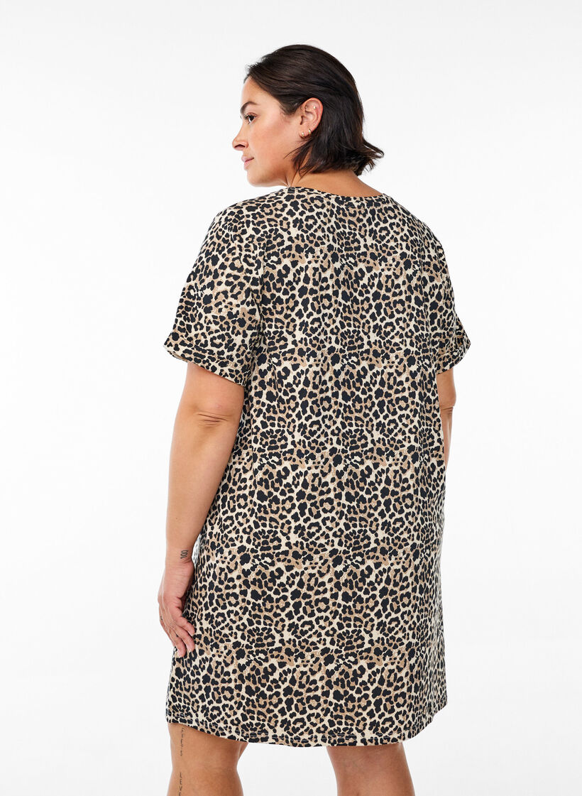 Robe T-shirt courte en jersey de coton, Marron, Model image number 1