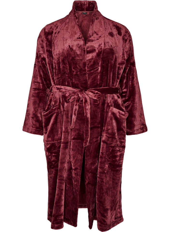 Peignoir en velours doux avec poches, Bordeaux, Packshot image number 0