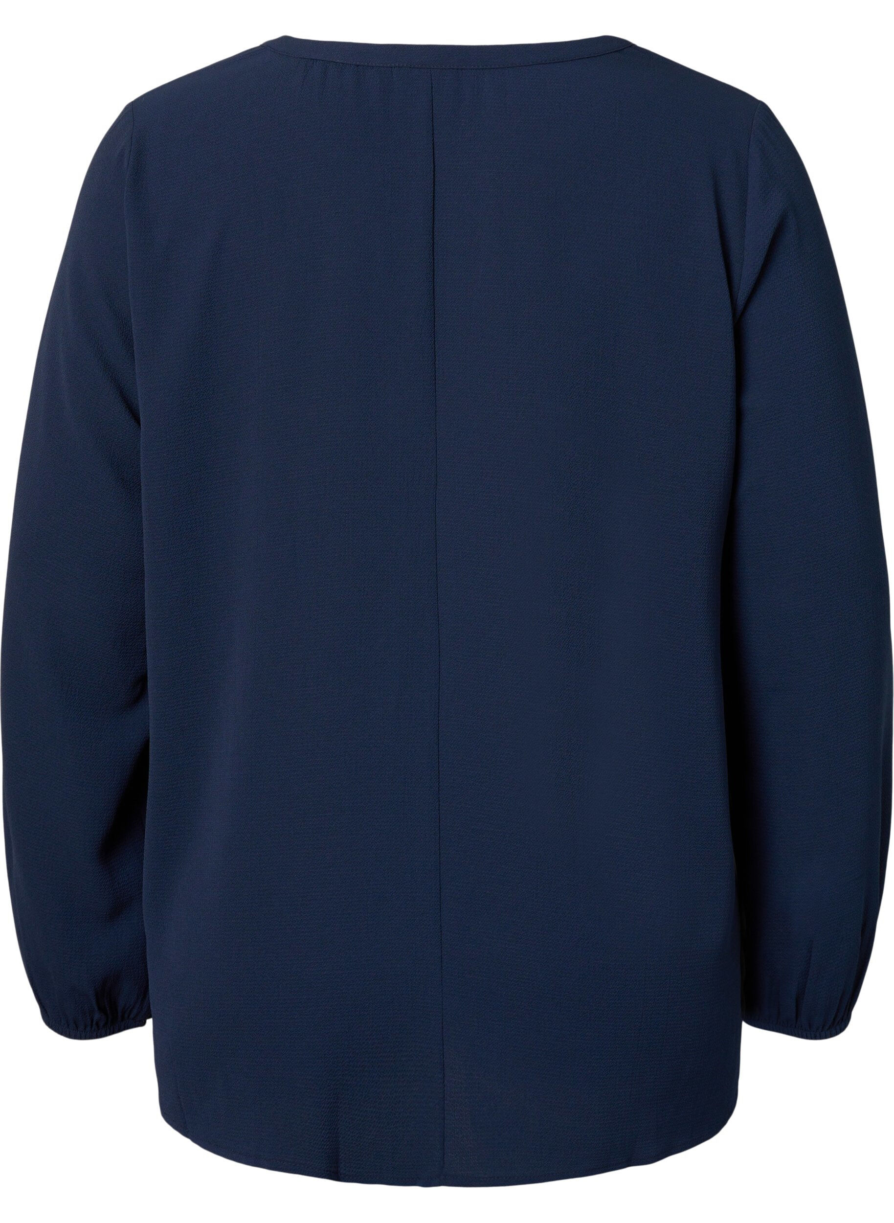 Zizzi Haut de couleur unie avec col en V, Navy Blazer, Packshot image number 1