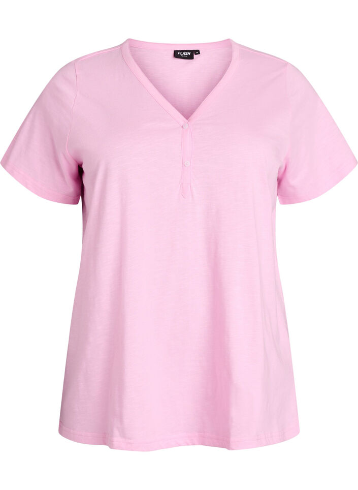 T-shirt dot&eacute; de boutons, Rose, Packshot image number 0