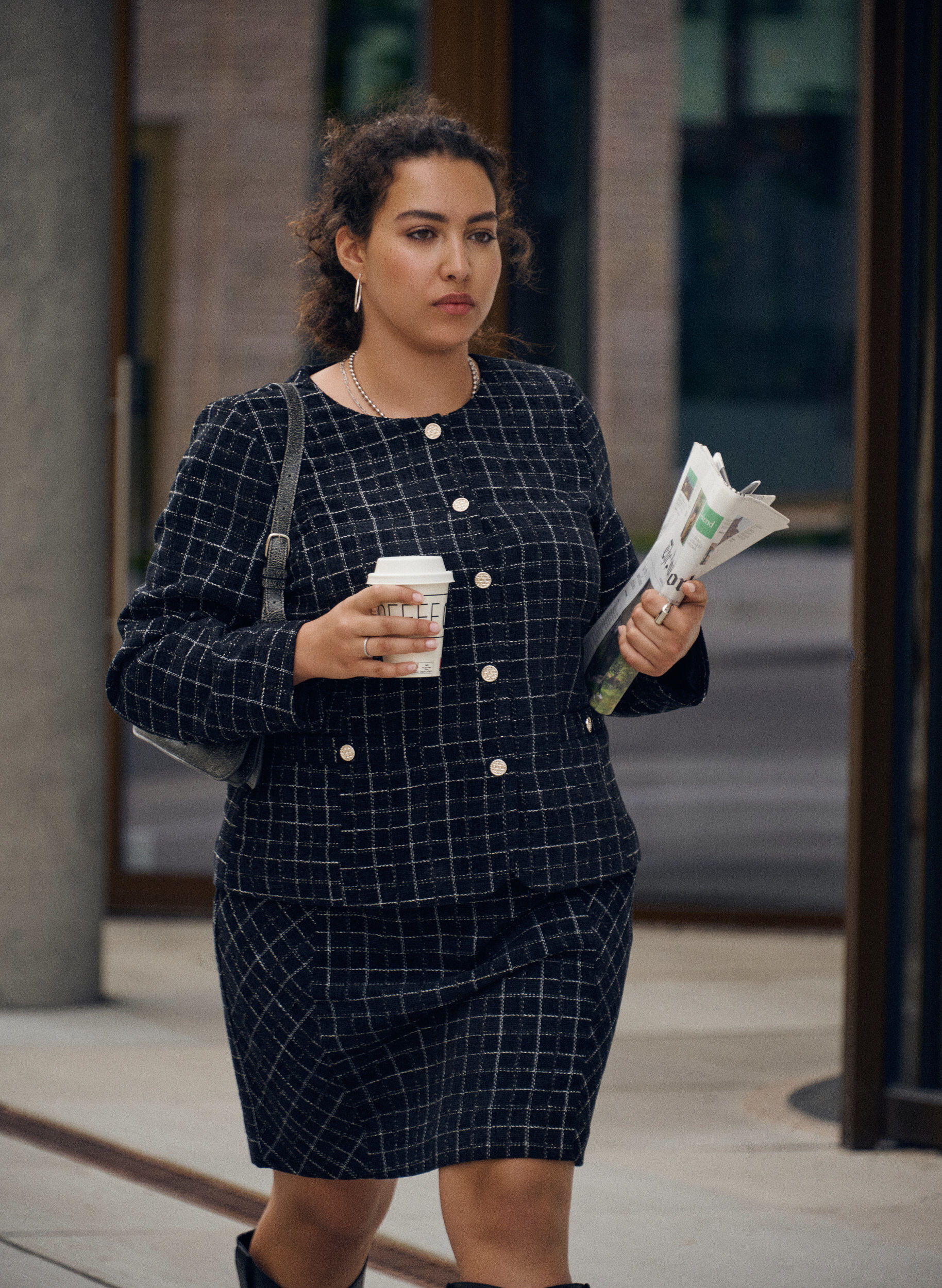 Zizzi Jupe &agrave; carreaux, Noir, Image image number 0