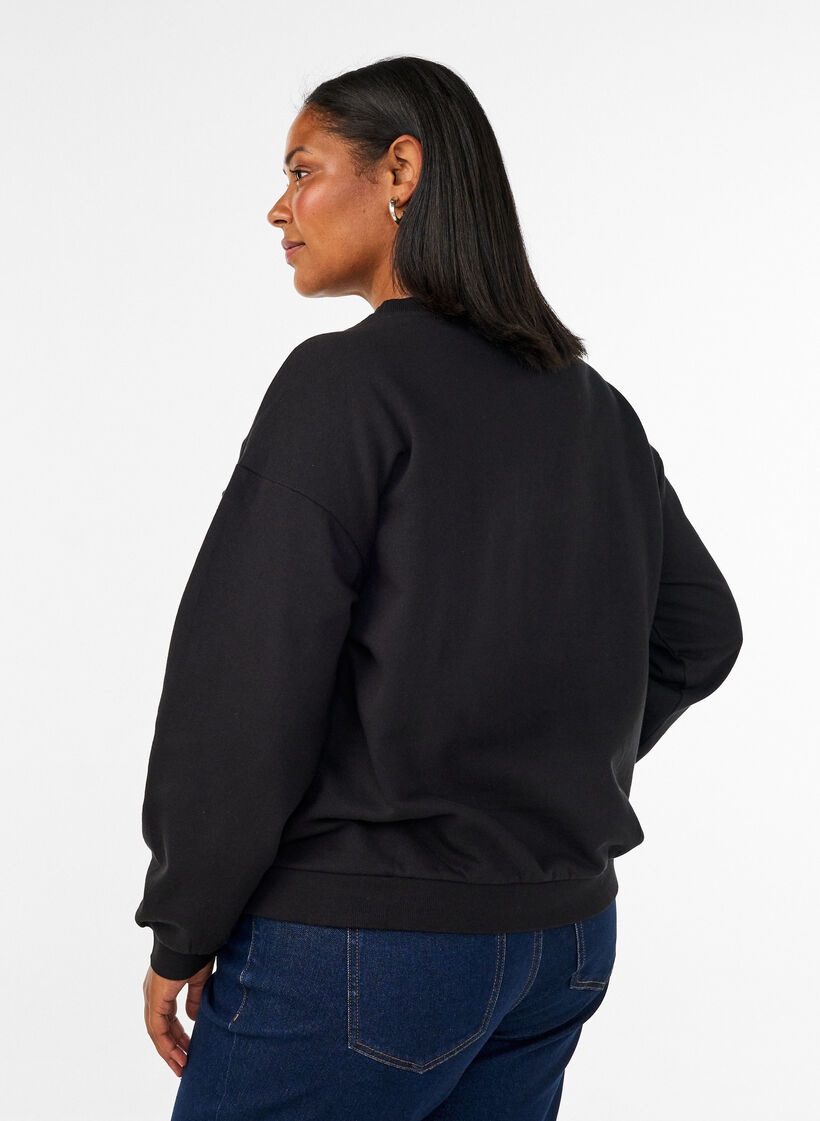 Sweat-shirt avec inscription en boucl&eacute;, Noir, Model image number 2
