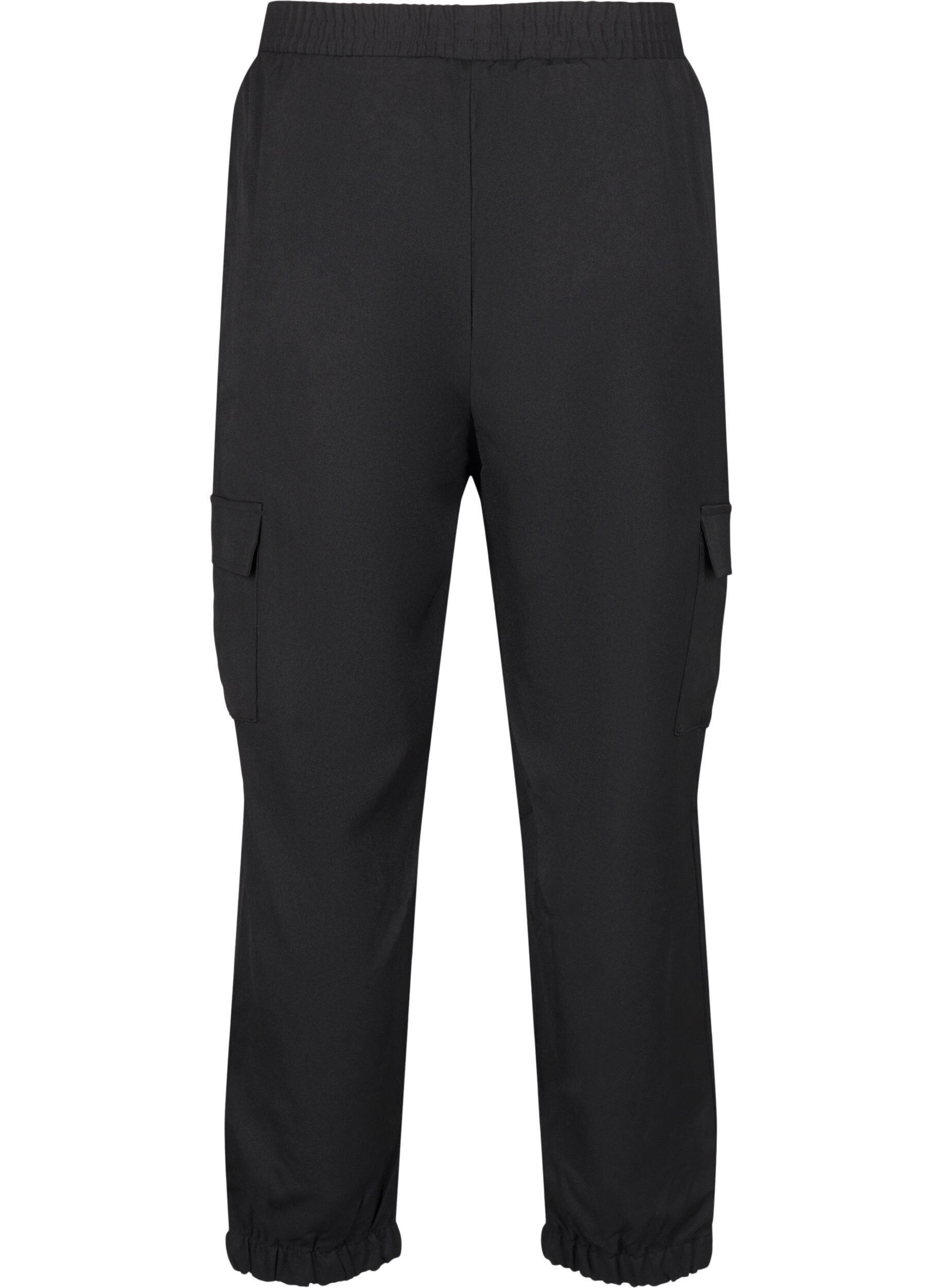Zizzi Pantalon avec poches cargo et taille &eacute;lastiqu&eacute;e, Noir, Packshot image number 1