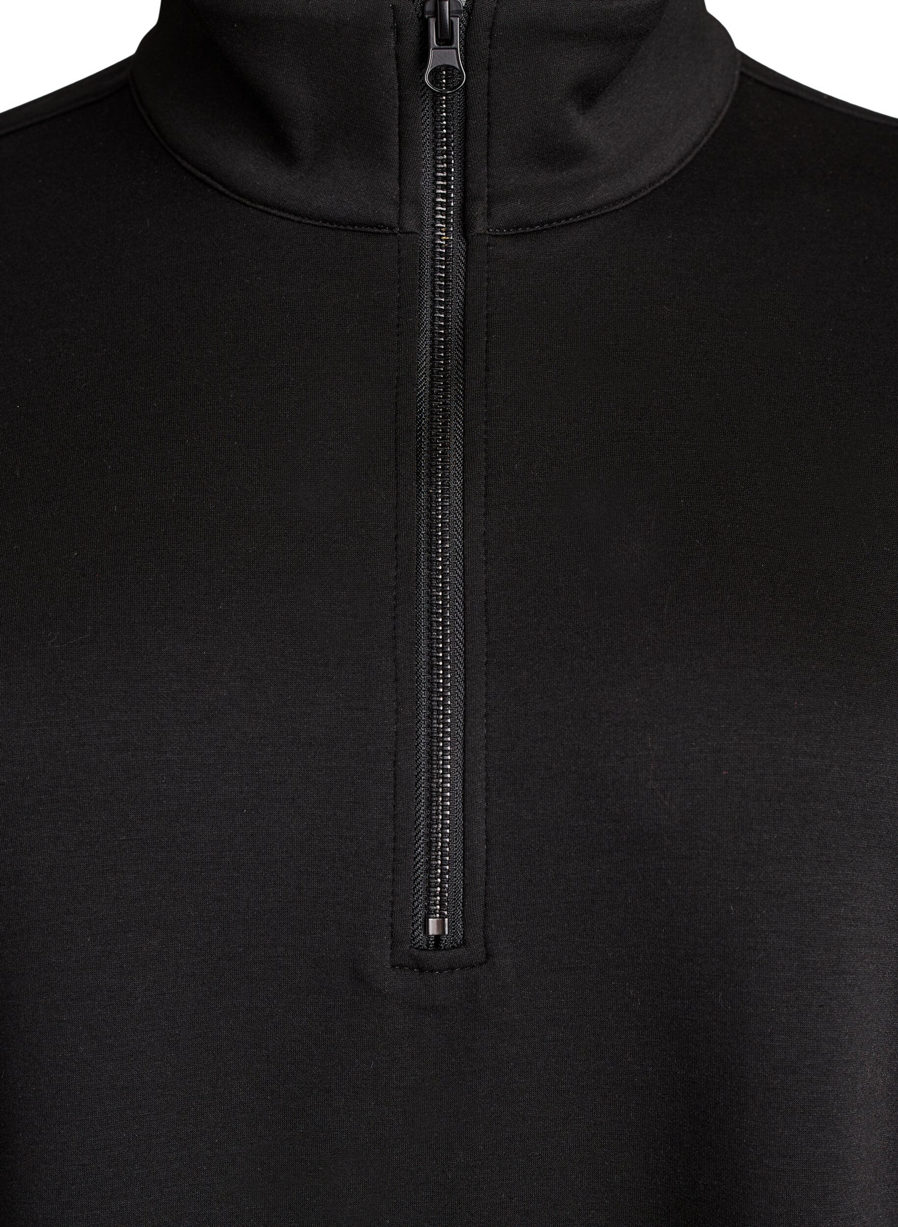 Zizzi Robe sweat courte avec col montant et zip, Noir, Packshot image number 2