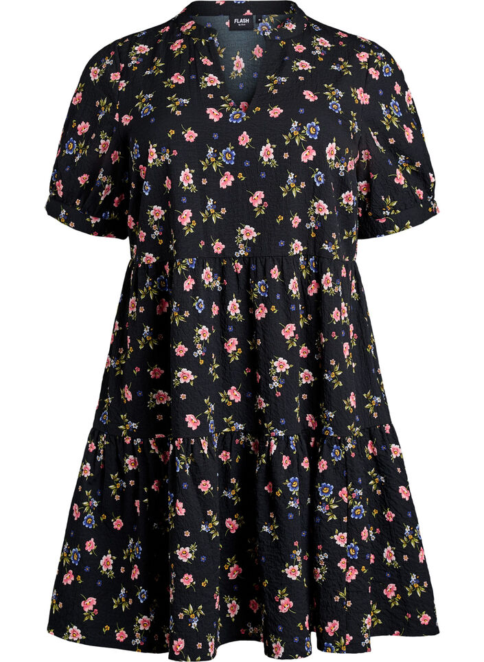 Robe courte coupe &eacute;vas&eacute;e, Noir, Packshot image number 0