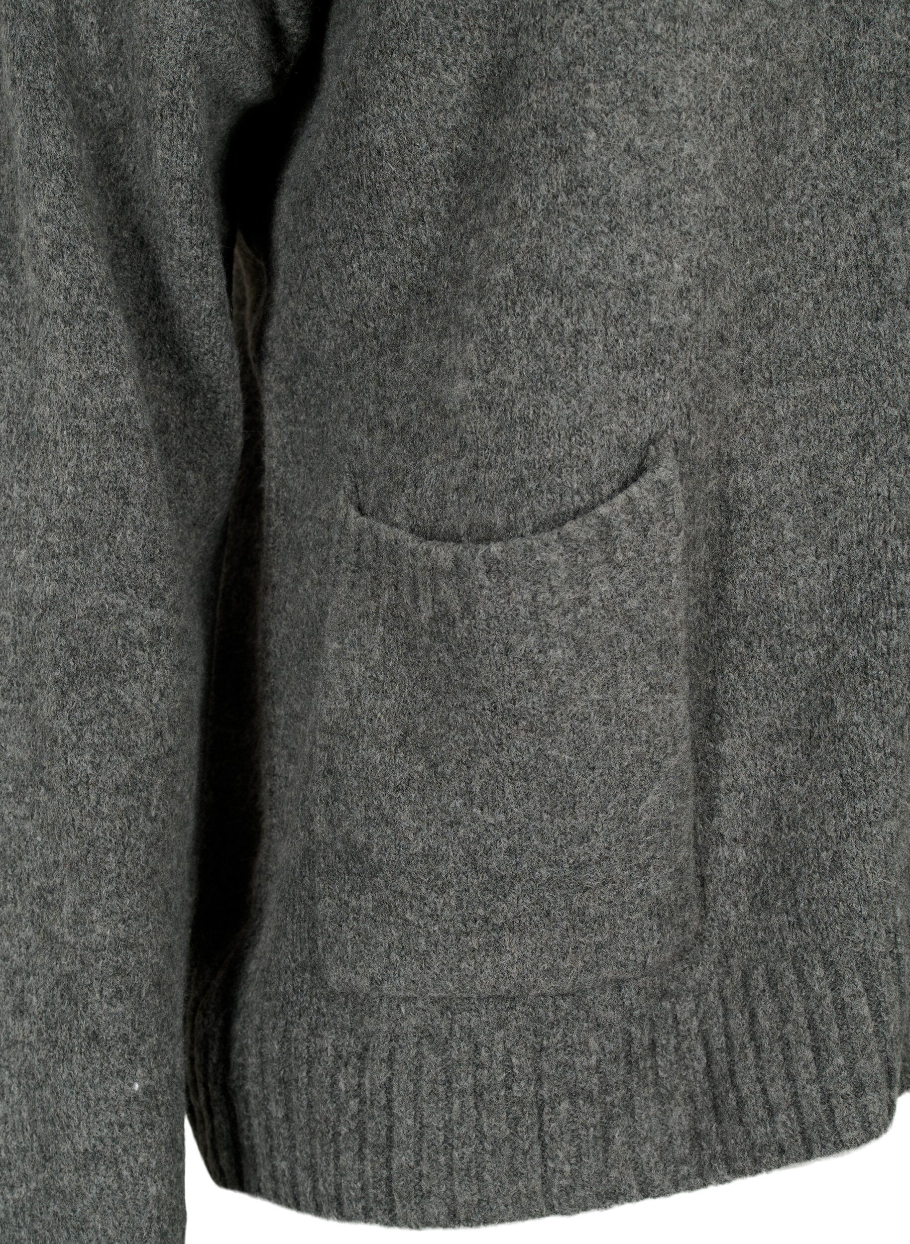 Zizzi Cardigan en tricot avec fermeture &eacute;clair et poches, Dark Grey Melange, Packshot image number 3