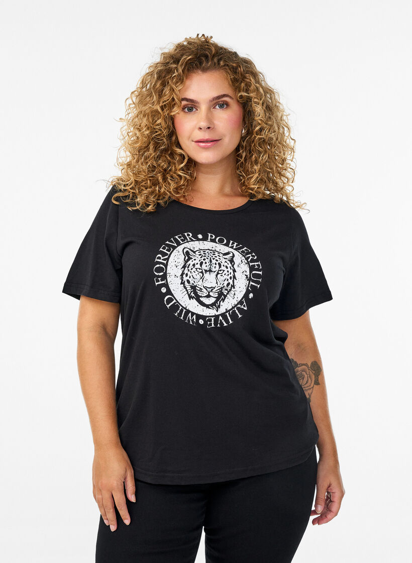 T-shirt imprim&eacute;, Noir, Model image number 0