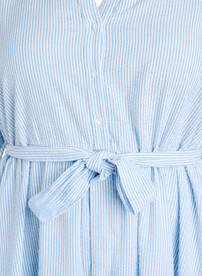Robe midi &agrave; rayures en coton avec ceinture &agrave; nouer, Blanc, Packshot image number 2