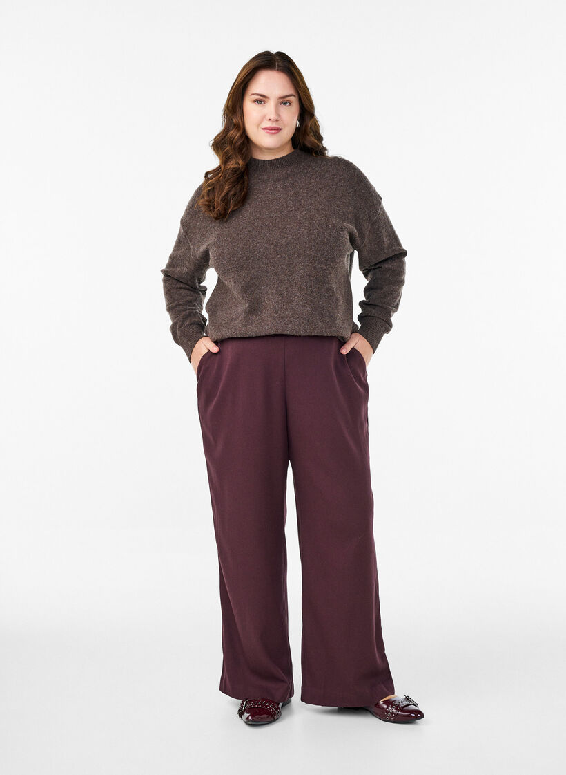 Pantalon coupe ample taille haute, Bordeaux foncé, Model image number 0