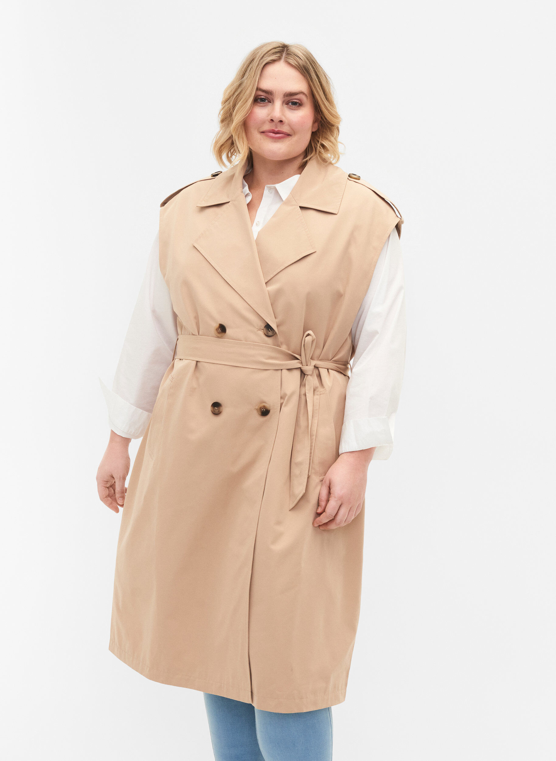 Zizzi Gilet long avec ceinture, Nomad, Model image number 0