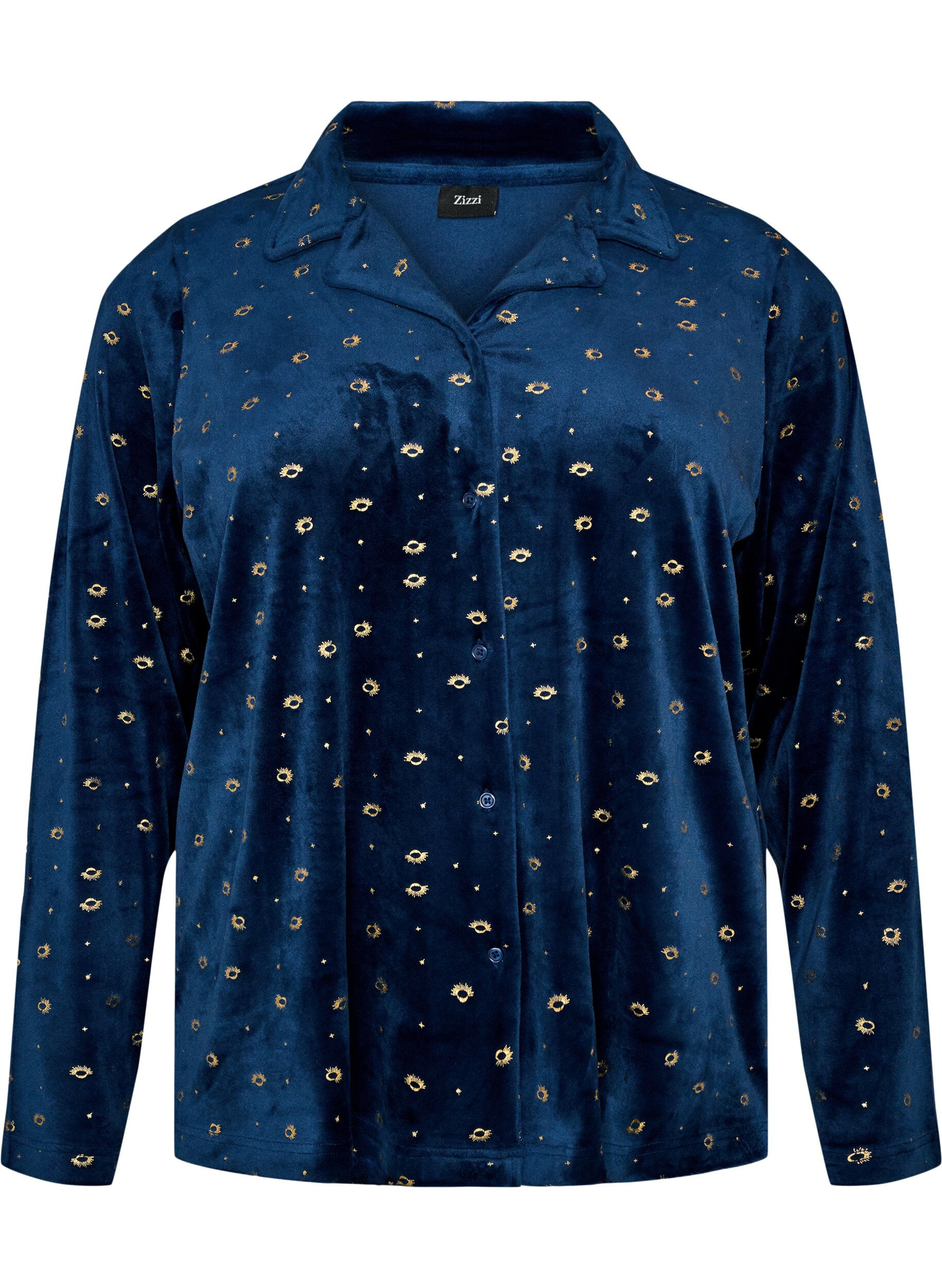 ZizziChemise de pyjama en velours avec un imprim&eacute; int&eacute;gral, Bleu, Packshot image number 0