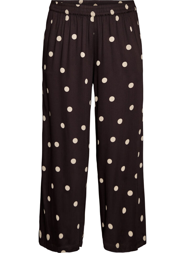 Pantalon en viscose &agrave; pois et &agrave; coupe ample, Marron, Packshot