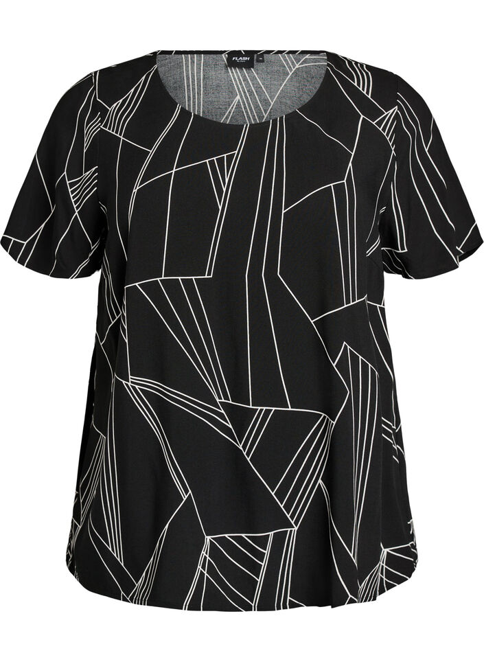 Blouse en viscose &agrave; manches courtes avec imprim&eacute;, Noir, Packshot image number 0