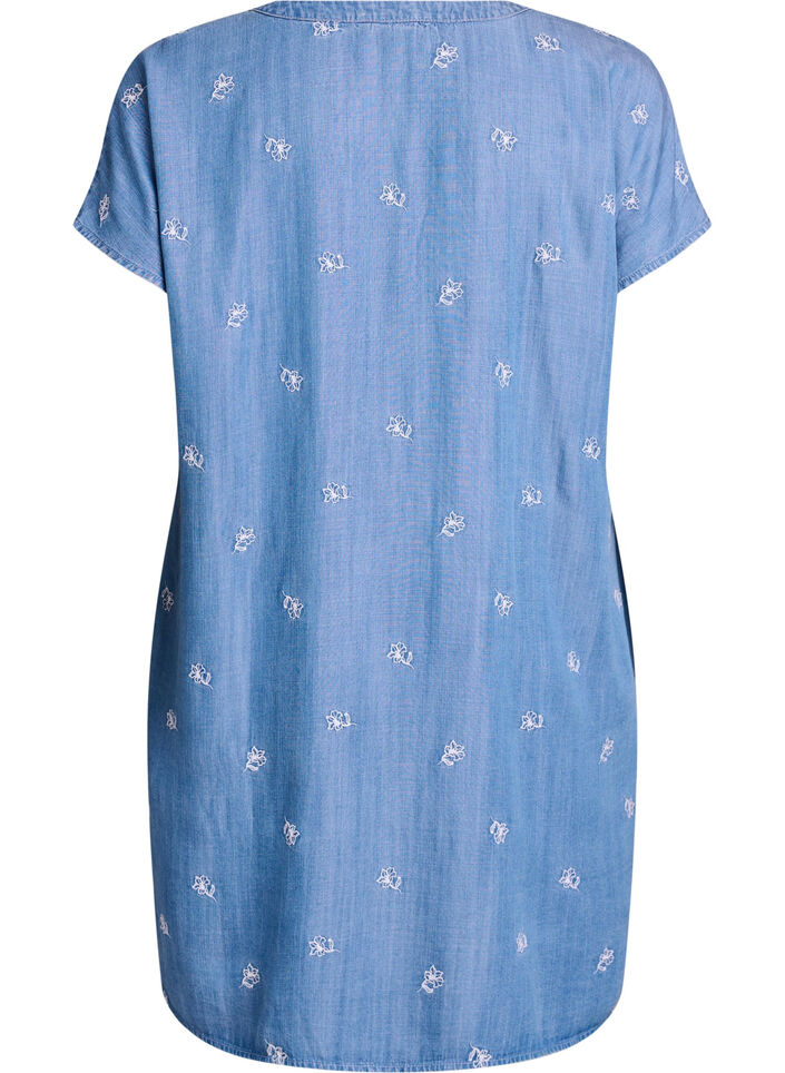 Robe en lyocell avec un aspect denim et des fleurs brod&eacute;es, Bleu Clair, Packshot image number 1