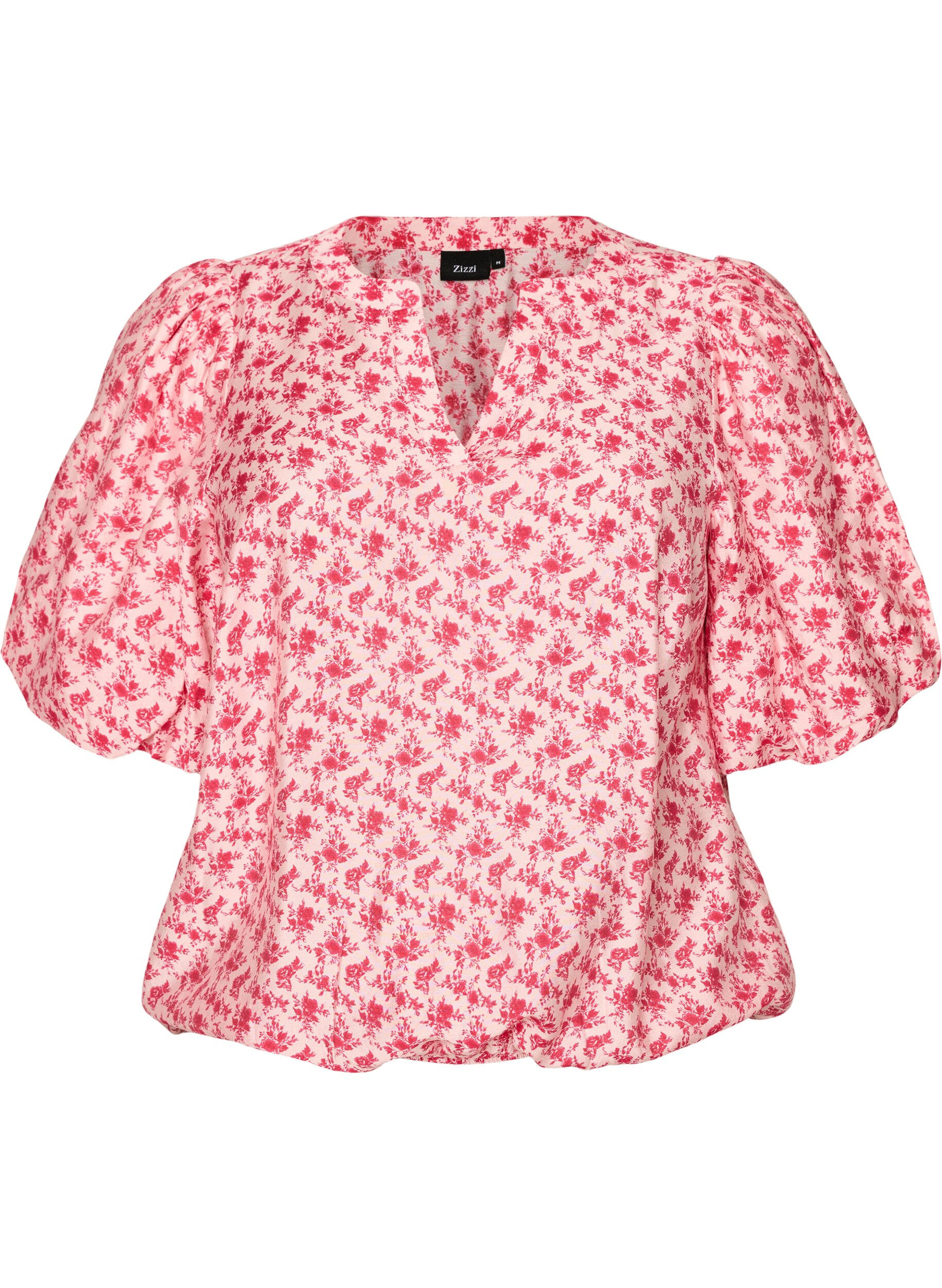ZizziBlouse florale en viscose avec manches ballon, Rouge, Packshot image number 0