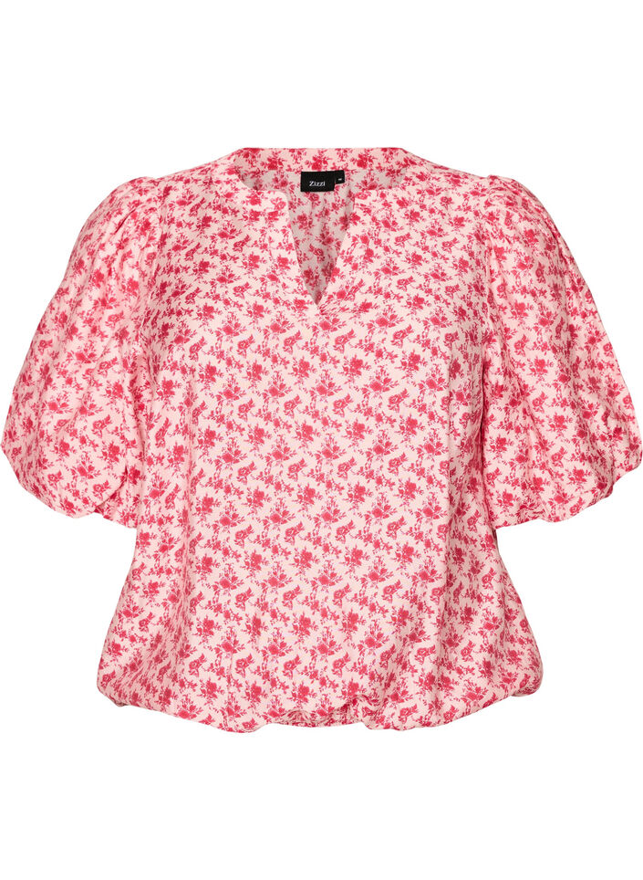 Blouse florale en viscose avec manches ballon, Rouge, Packshot image number 0