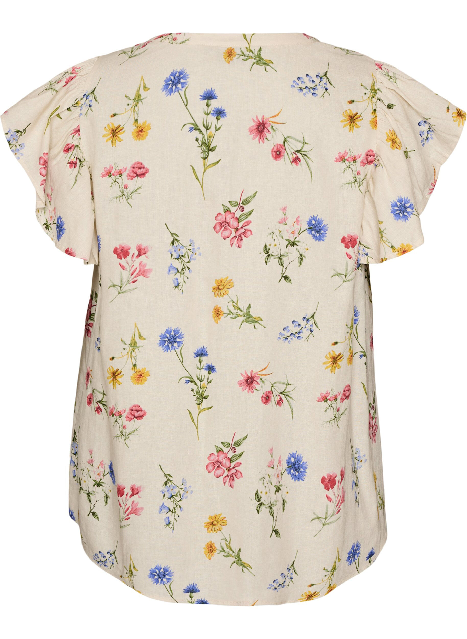 ZizziBlouse en viscose et lin avec manches &agrave; volants, Beige, Packshot image number 1