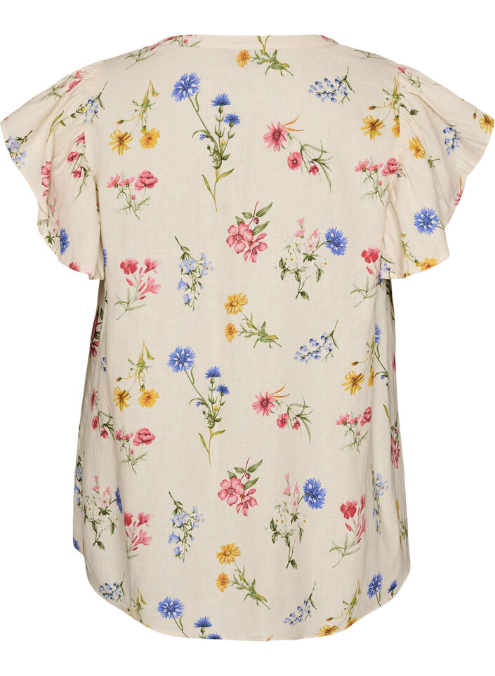 Blouse en viscose et lin avec manches &agrave; volants, Beige, Packshot image number 1