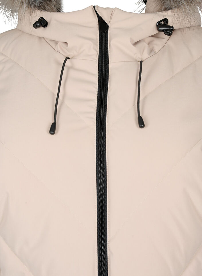 Long manteau d'hiver &agrave; fermeture &agrave; attaches et col en fausse fourrure, Beige, Packshot image number 2