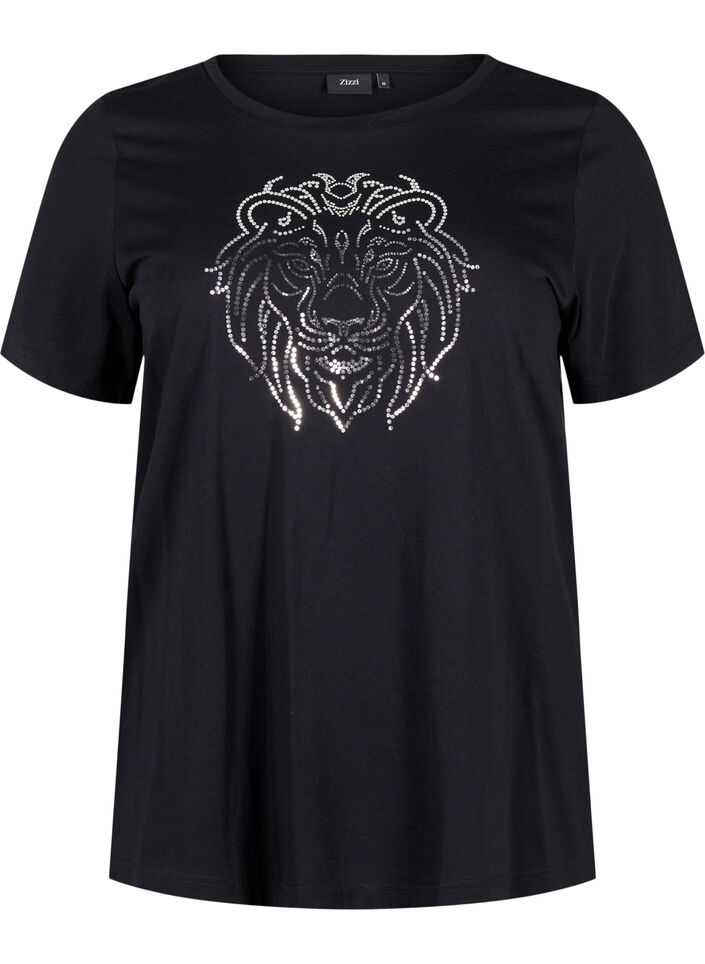 T-shirt en coton avec impression, Black w. Silverlion, Packshot image number 0