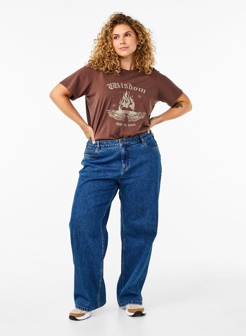 Tee-shirt en coton biologique avec imprimé, Marron, Model image number 1