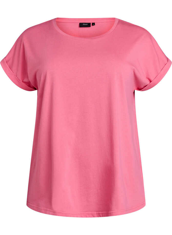 T-shirt &agrave; manches courtes en m&eacute;lange de coton, Rose, Packshot image number 0