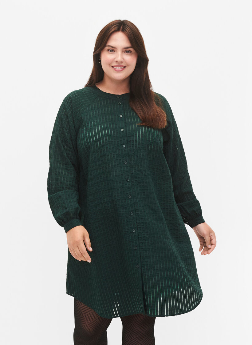 Chemise longue en viscose à motifs rayés, Scarab, Model image number 0