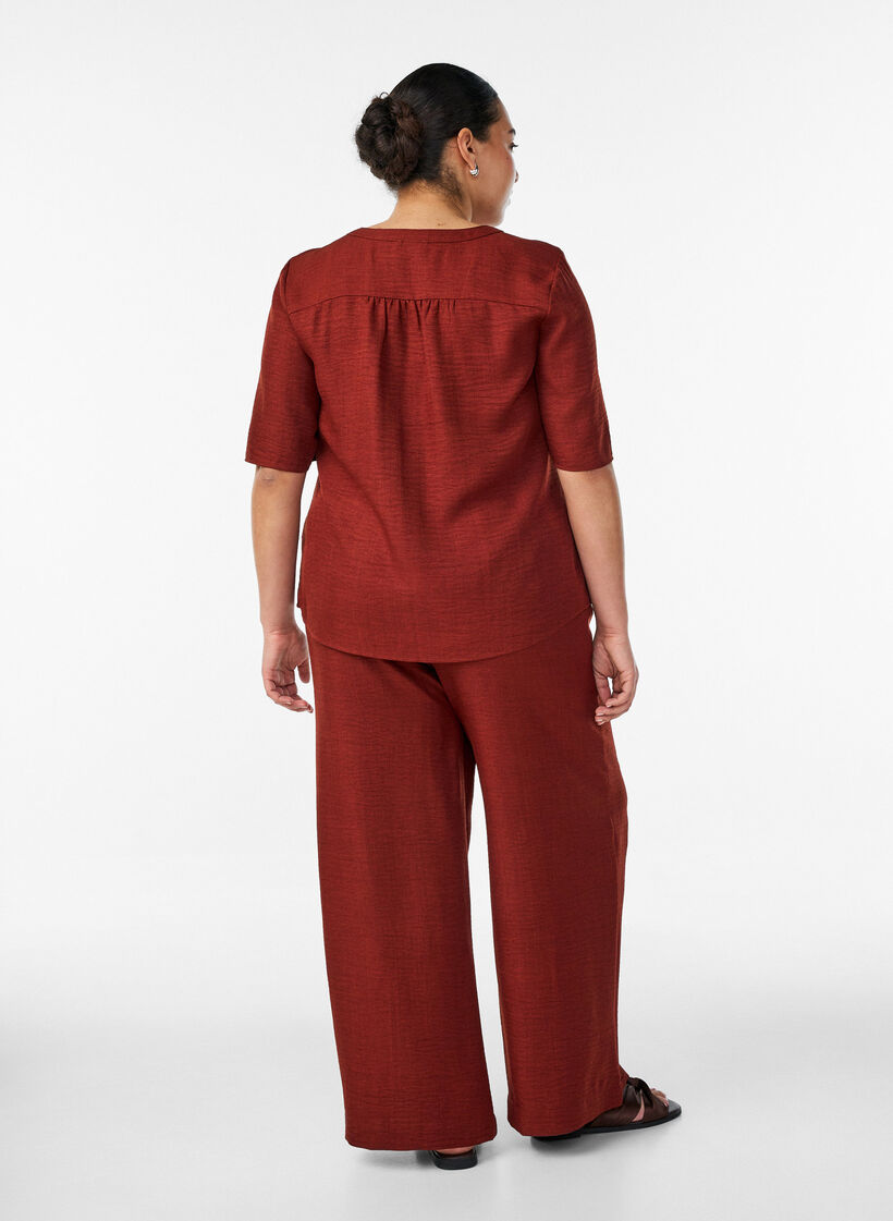 Pantalon ample avec ceinture &eacute;lastique et poches, Bordeaux, Model image number 1