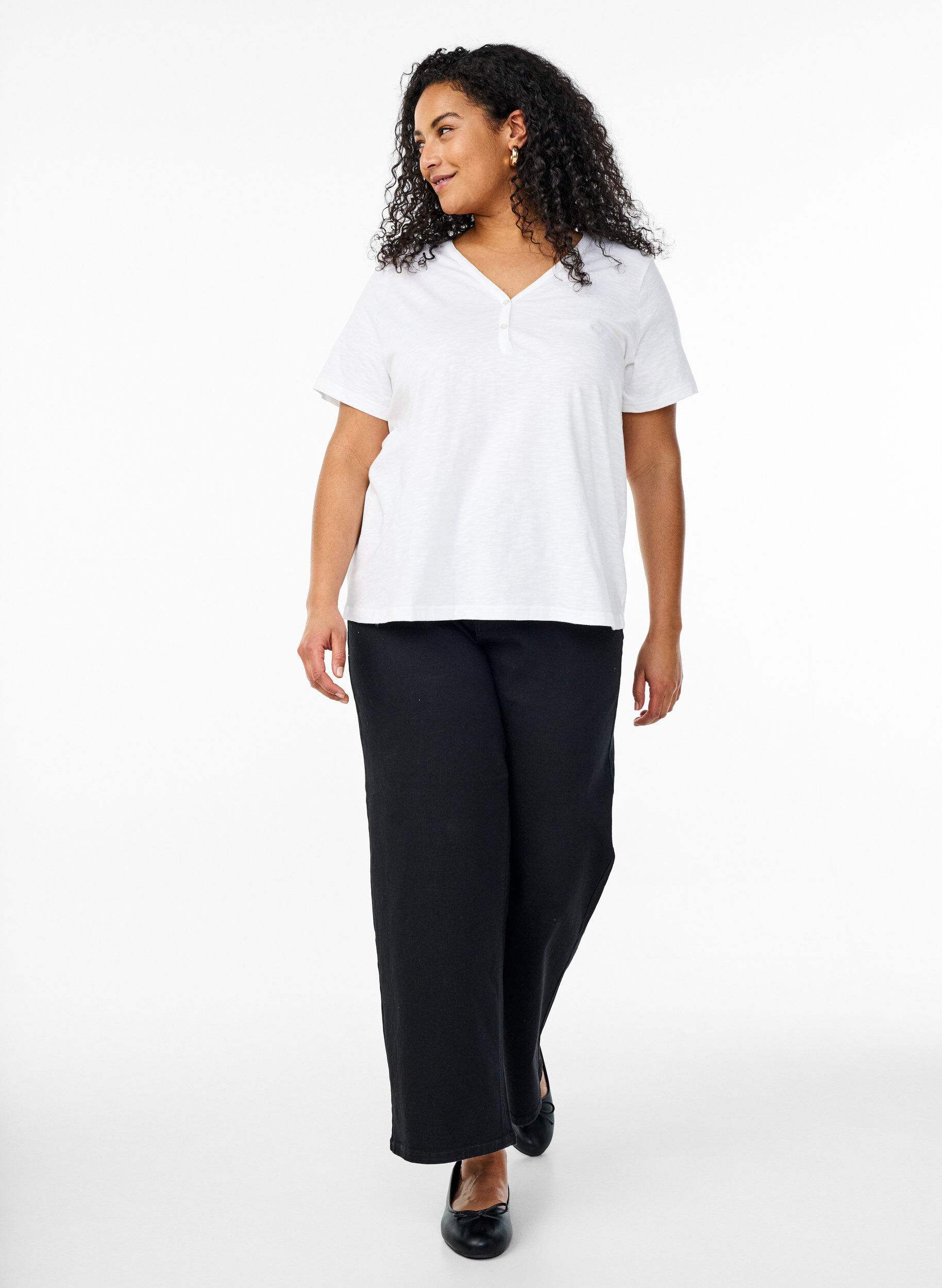 Zizzi FLASH - T-shirt dot&eacute; de boutons, Blanc, Model image number 1