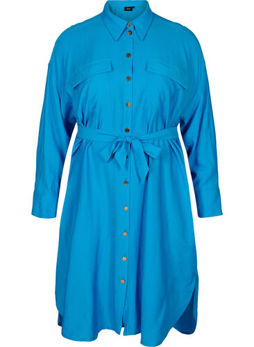 Robe chemise en viscose avec ceinture à nouer, Dresden Blue, Packshot image number 0