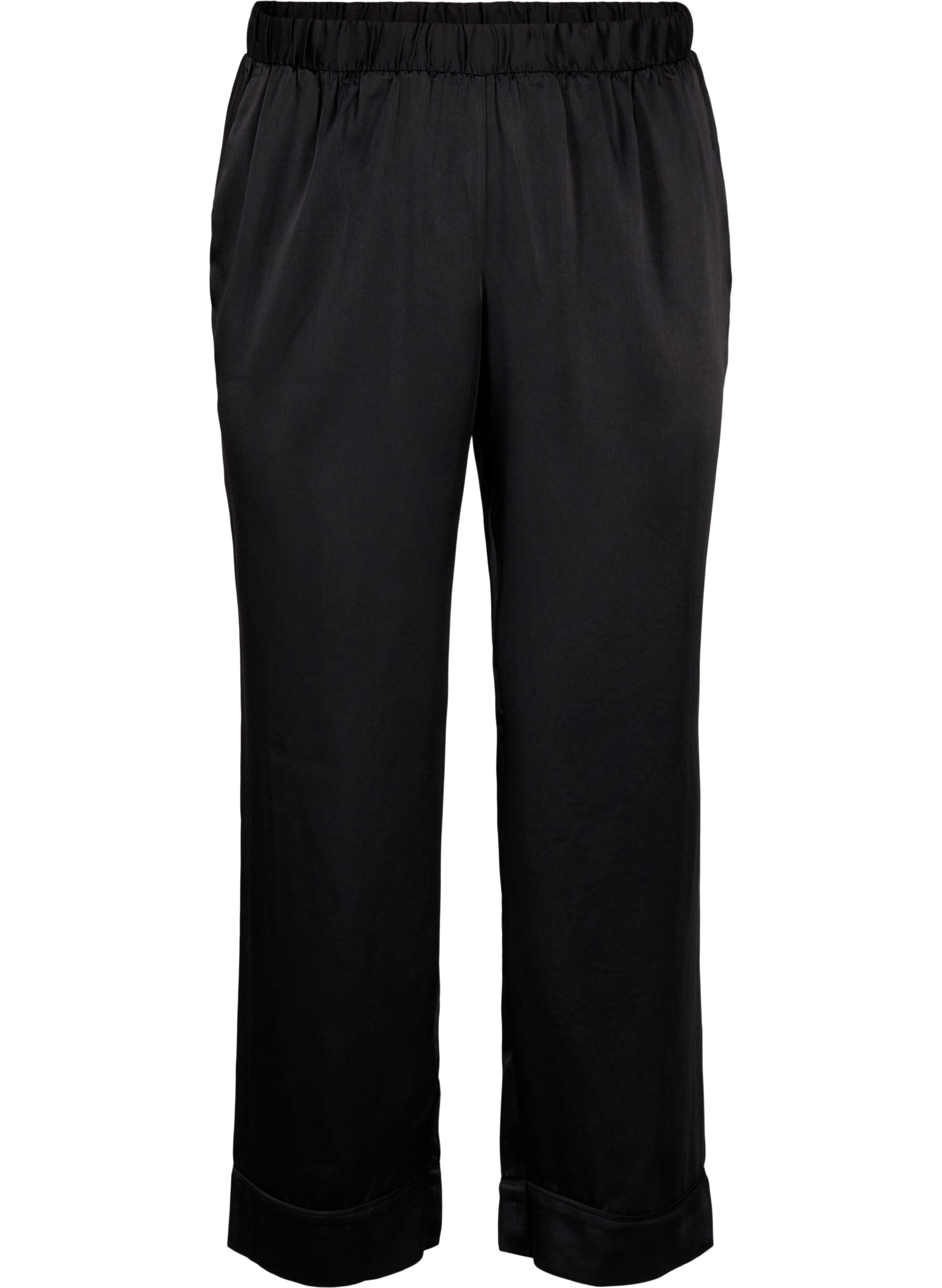 Zizzi Pantalon de pyjama en satin avec taille &eacute;lastiqu&eacute;e, Black, Packshot image number 0