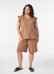 Short ample en mousseline de coton taille haute, Marron, Model image number 1