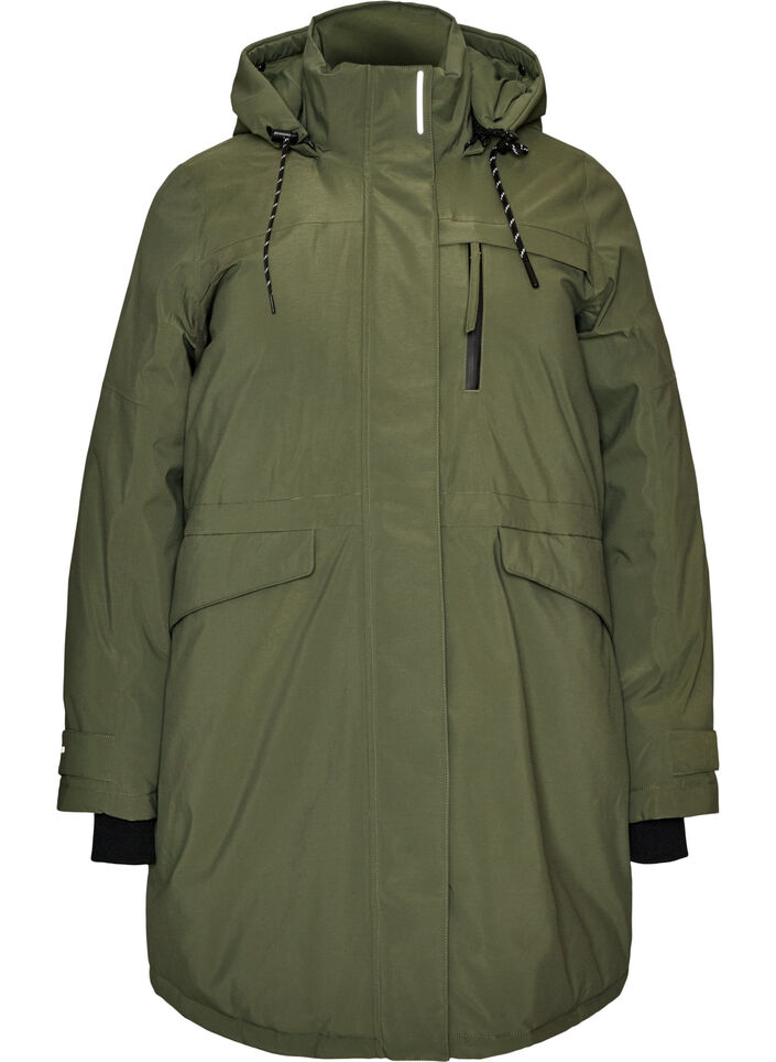 Parka d&eacute;perlante avec capuche et d&eacute;tails fonctionnels, Vert, Packshot image number 0
