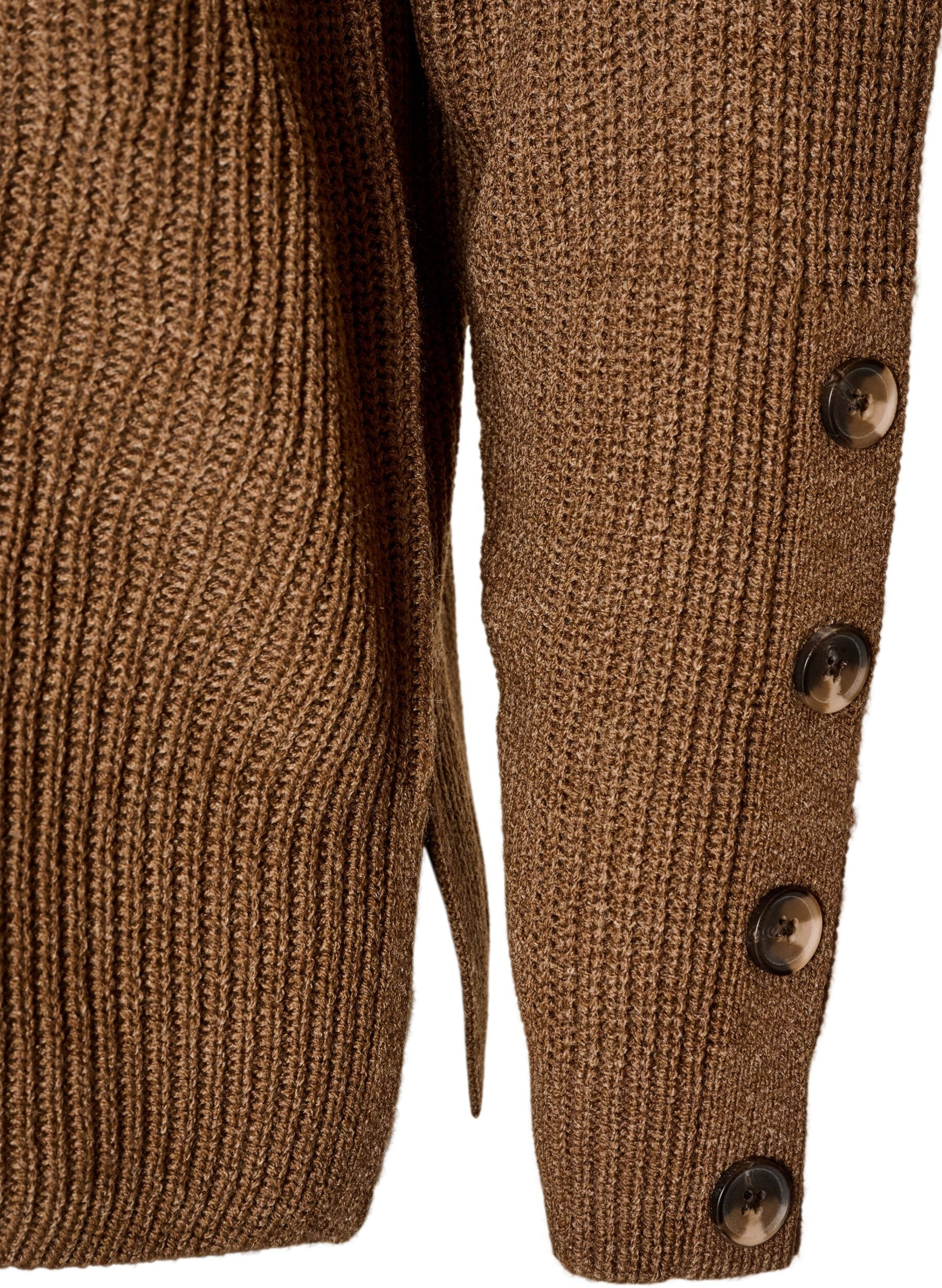 ZizziBlouse en maille c&ocirc;tel&eacute;e avec d&eacute;tails de boutons, Marron, Packshot image number 3