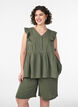 Short ample en mousseline de coton taille haute, Vert, Model image number 0