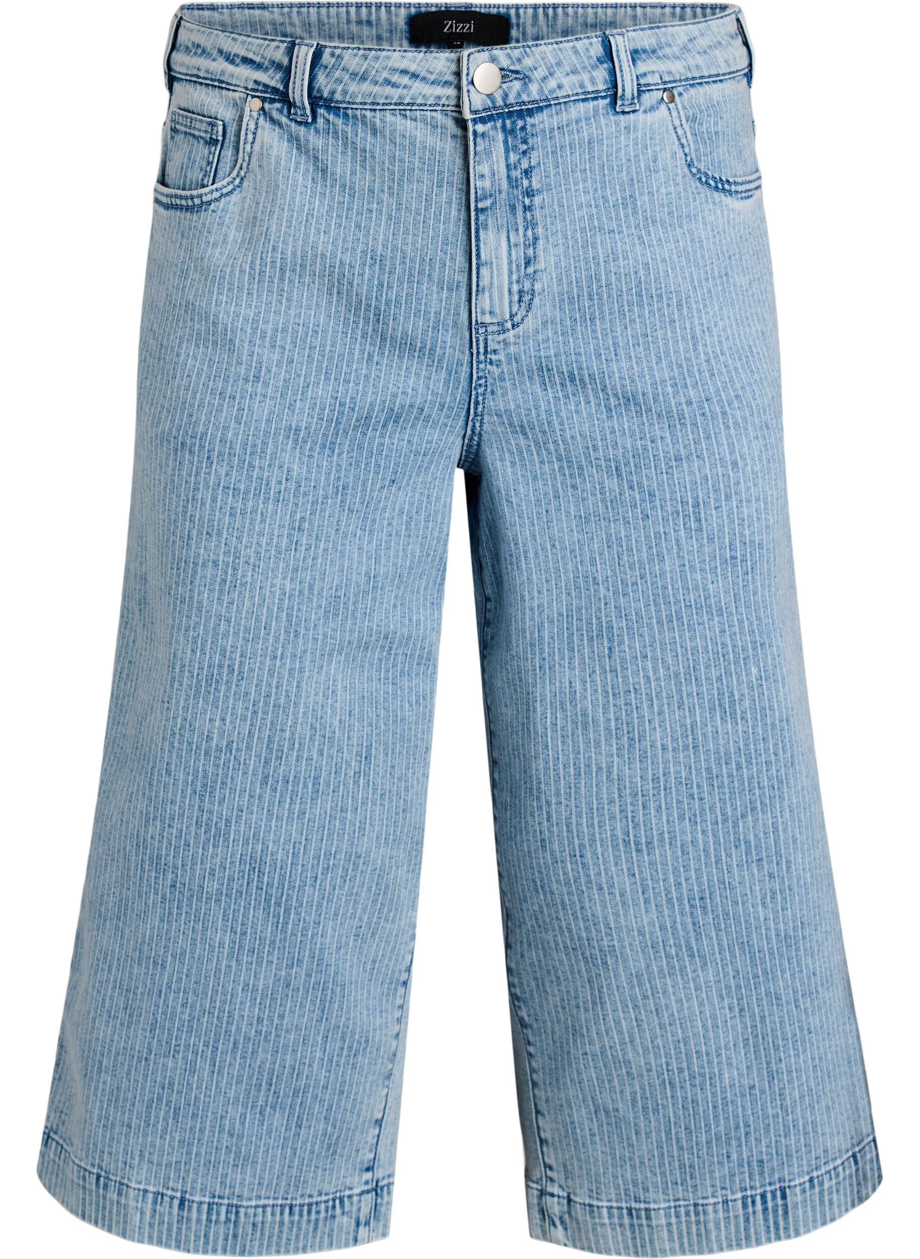 Zizzi Jean jupe-culotte large &agrave; fines rayures, Bleu Clair, Packshot image number 0