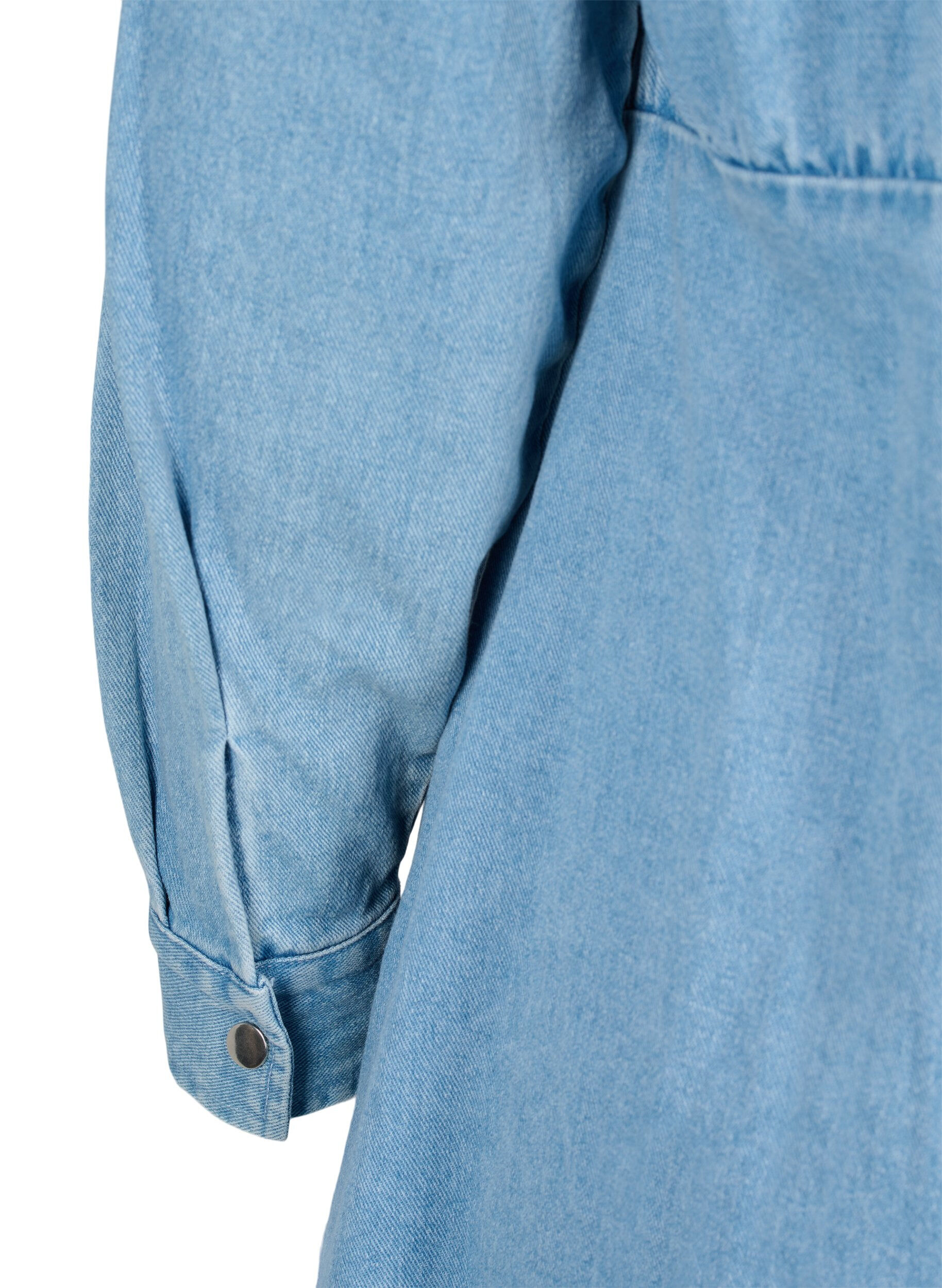 Zizzi Robe Denim avec boutons et manches longues, Light blue denim, Packshot image number 3