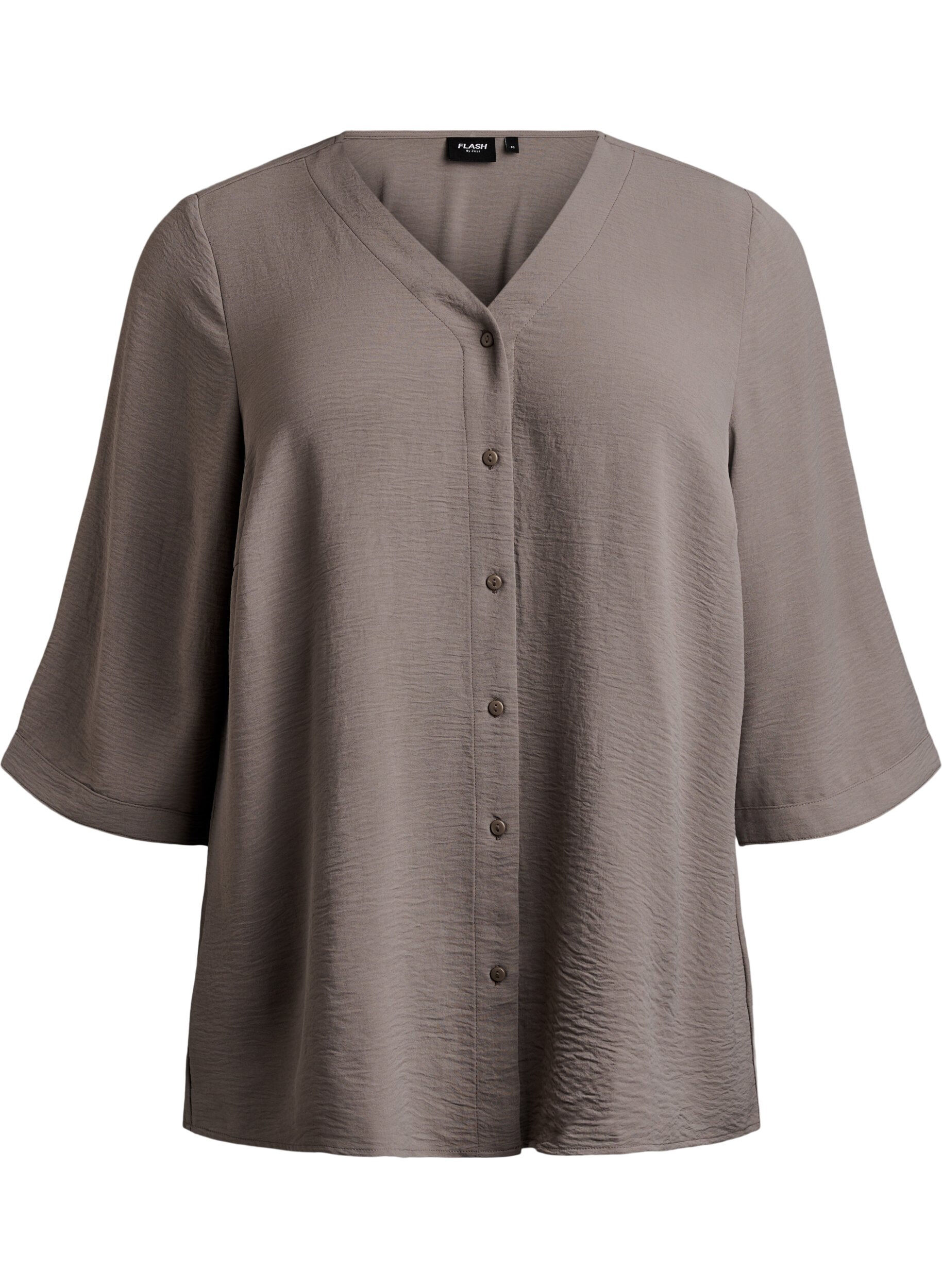 Zizzi Shirt blouse with V-neck and 3/4 sleeves, Beige, Packshot image number 0