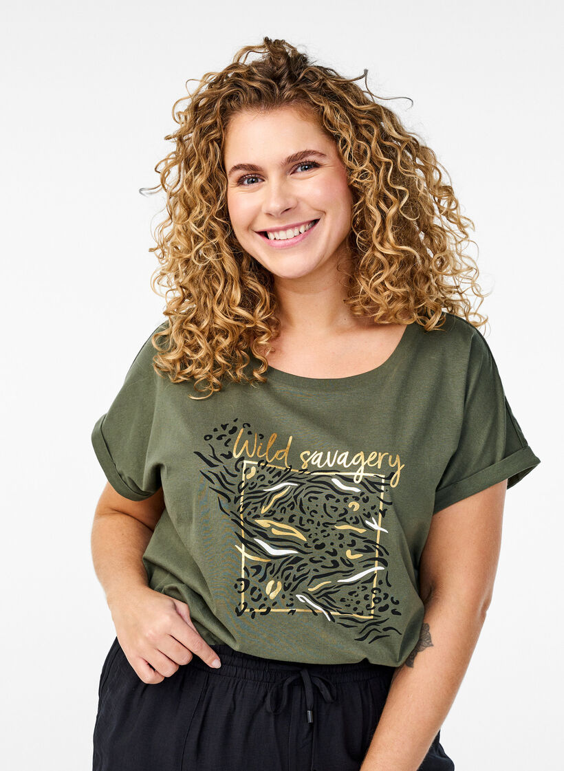T-shirt à imprimé animal et texte, Thyme W. Wild, Model image number 0