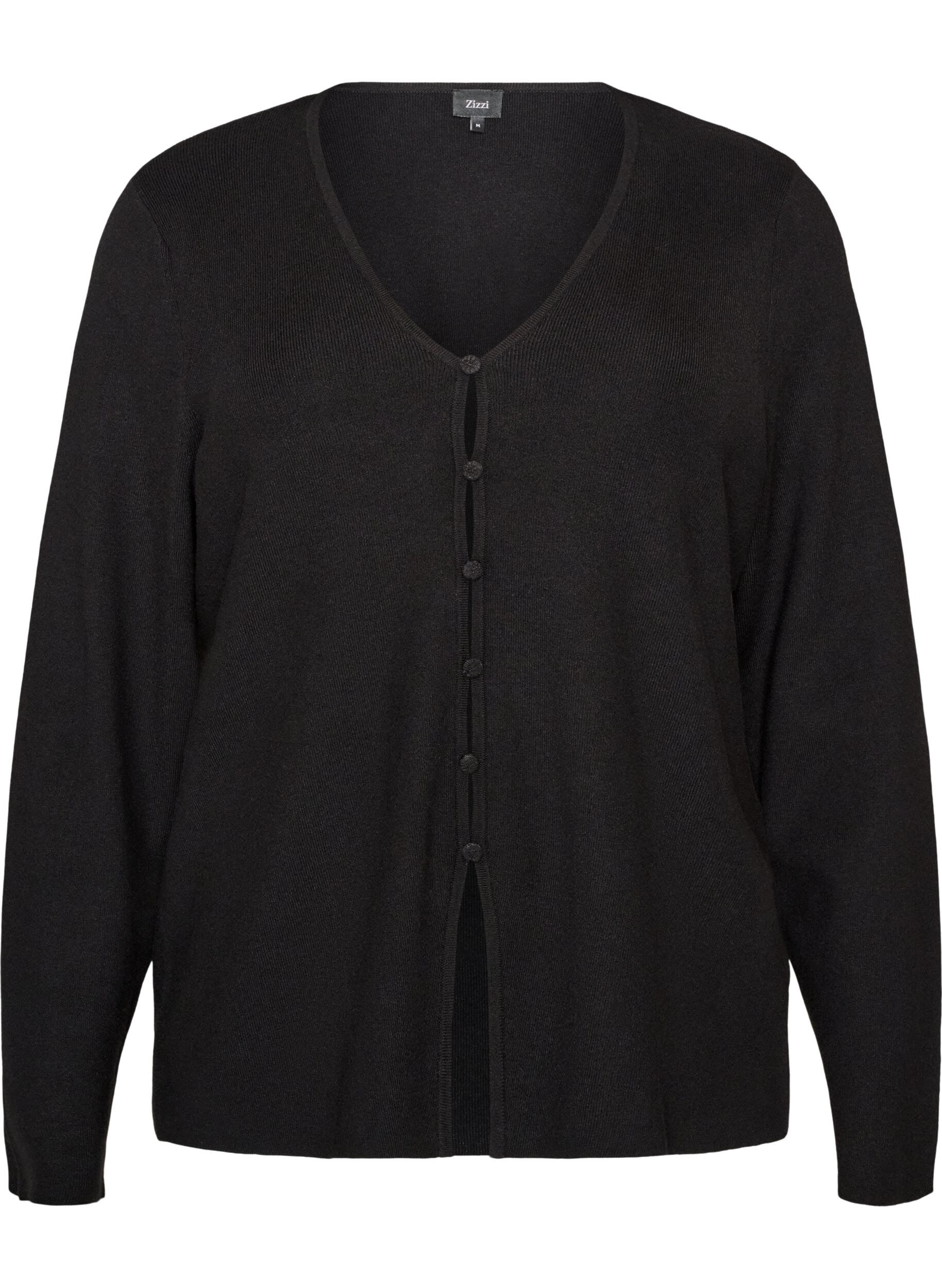 ZizziCardigan en maille fine avec des boutons recouverts de tissu, Noir, Packshot image number 0