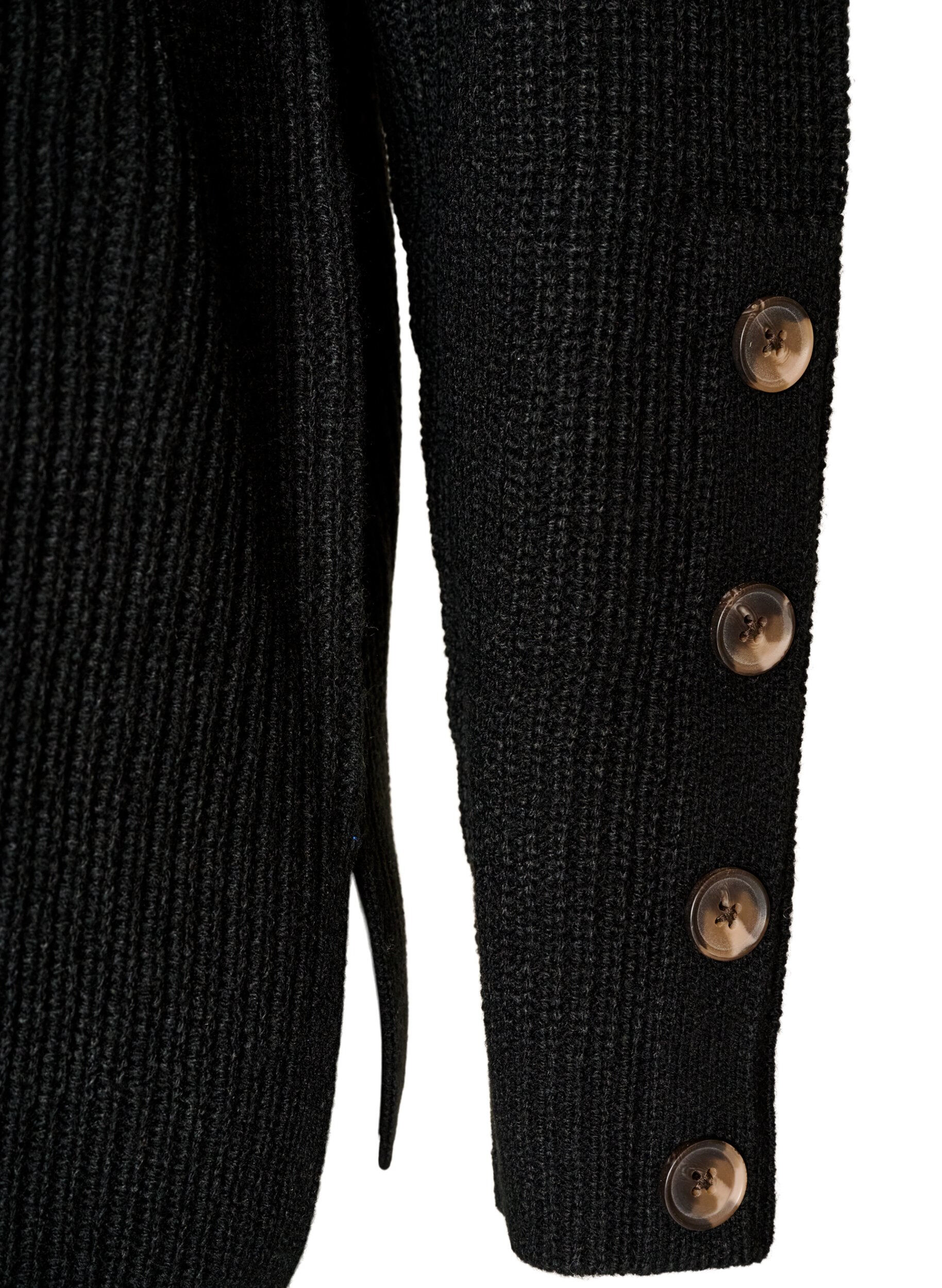ZizziBlouse en maille c&ocirc;tel&eacute;e avec d&eacute;tails de boutons, Noir, Packshot image number 2
