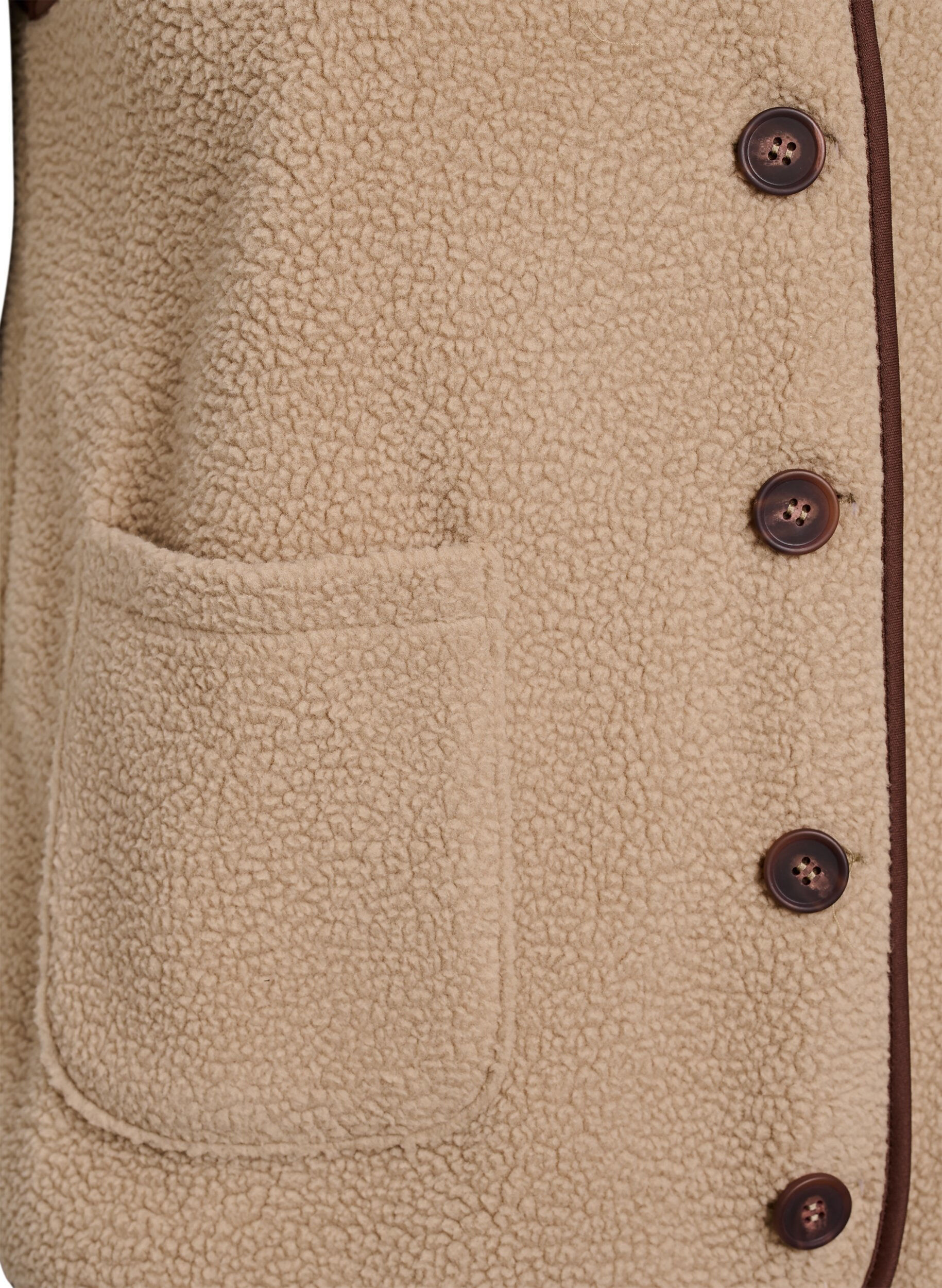 Zizzi Veste sans manches en teddy avec finitions contrast&eacute;es, Beige, Packshot image number 3