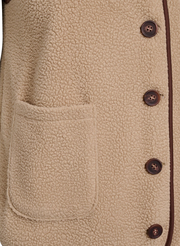 Veste sans manches en teddy avec finitions contrastées, Beige, Packshot image number 3