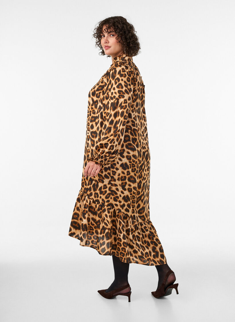 Robe &agrave; imprim&eacute; l&eacute;opard avec volants, Marron, Model