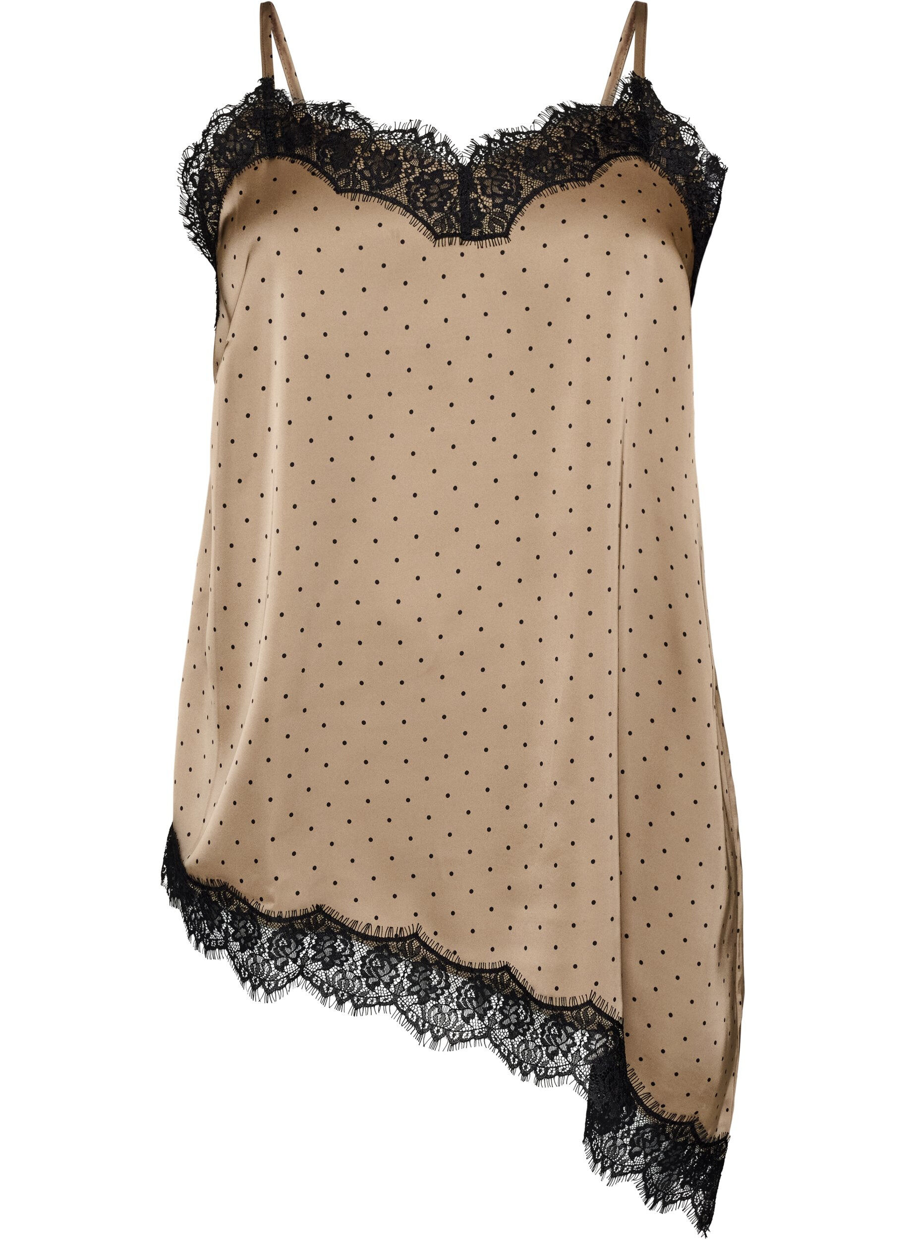 ZizziTop &agrave; fines bretelles avec dentelle et ourlet asym&eacute;trique, Beige, Packshot image number 0