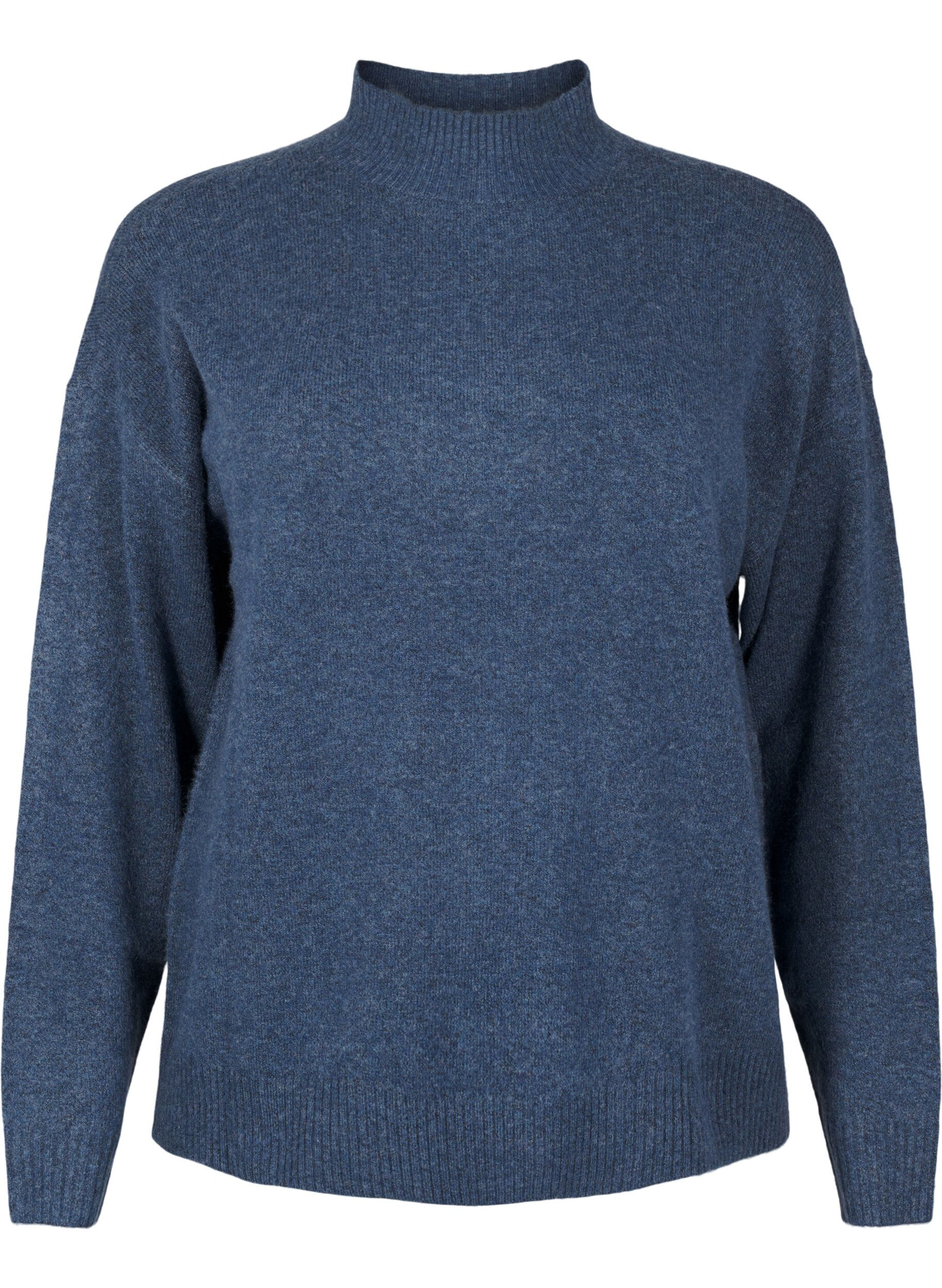 Zizzi Chemisier en laine tricot&eacute;e &agrave; col montant, Bering Sea Mel., Packshot image number 0