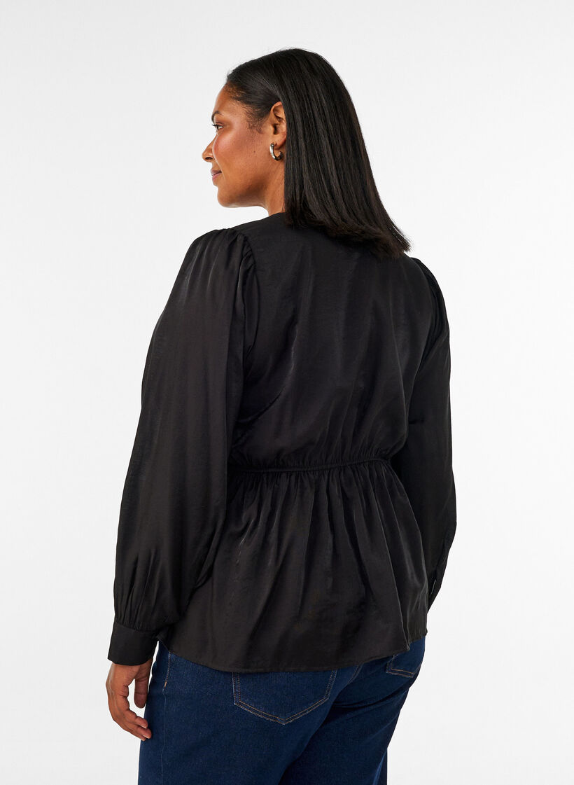 Blouse brillante en viscose &agrave; effet p&eacute;plum, Noir, Model image number 2